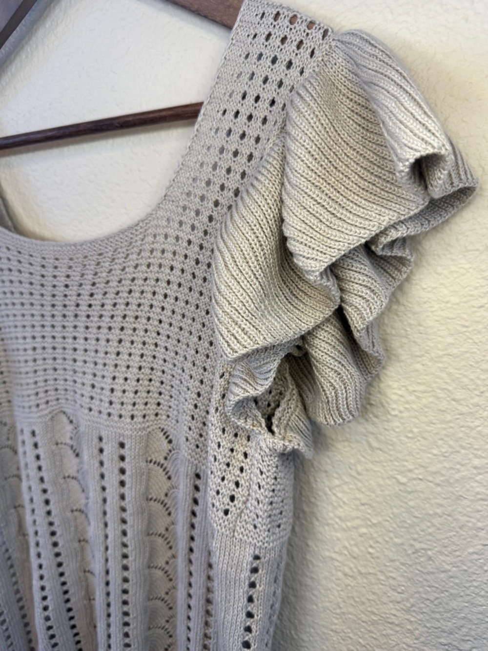 Flutter Sleeve Knit Top, in Tan, Size Large - Picture 8 of 14